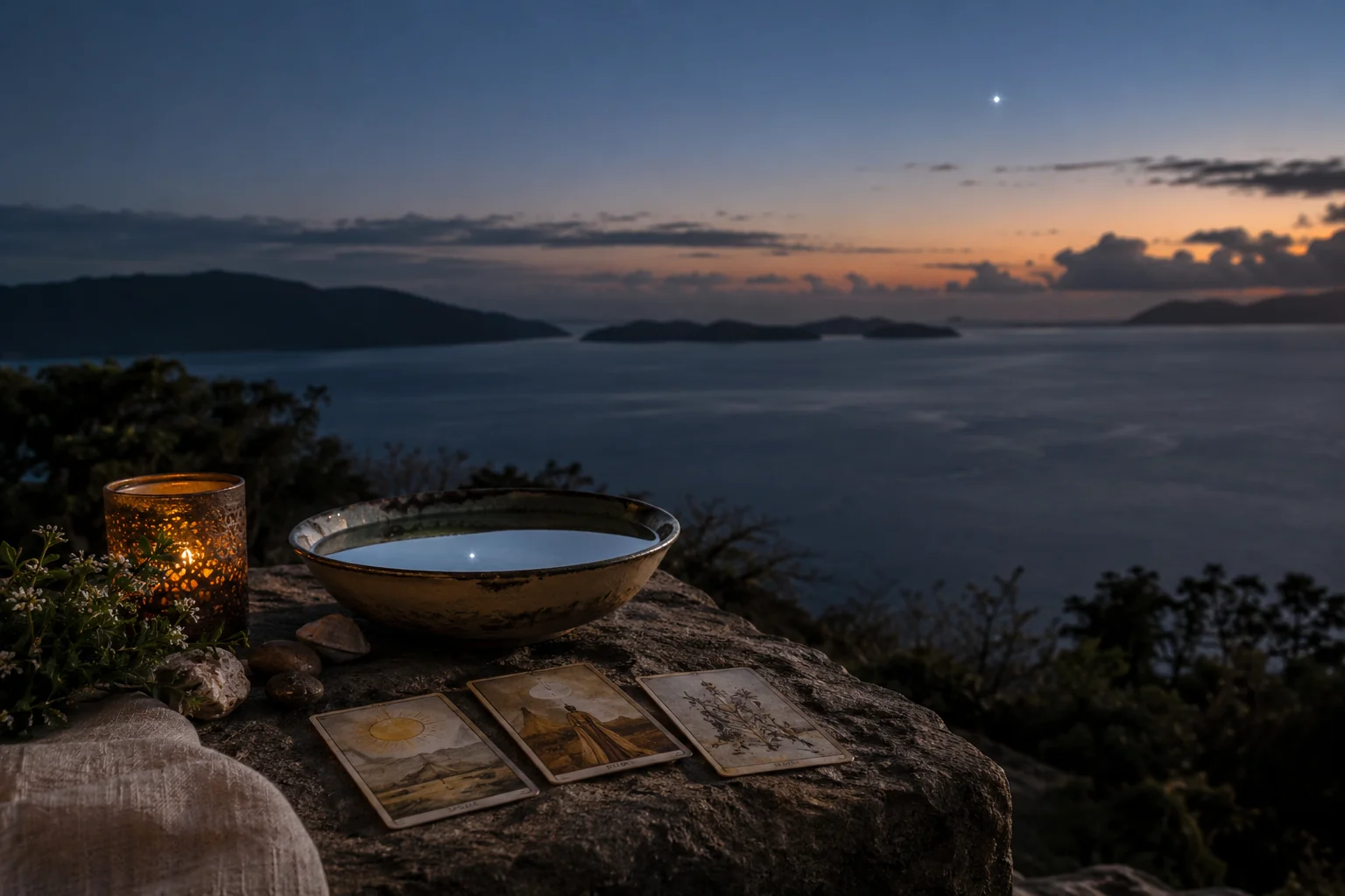 Cielo despejado de madrugada con una única estrella sobre un horizonte tranquilo