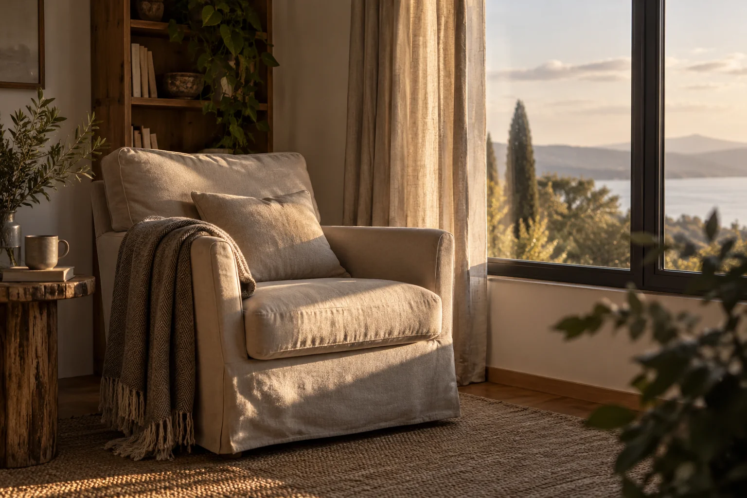 Silla vacía junto a una ventana con luz de tarde entrando despacio