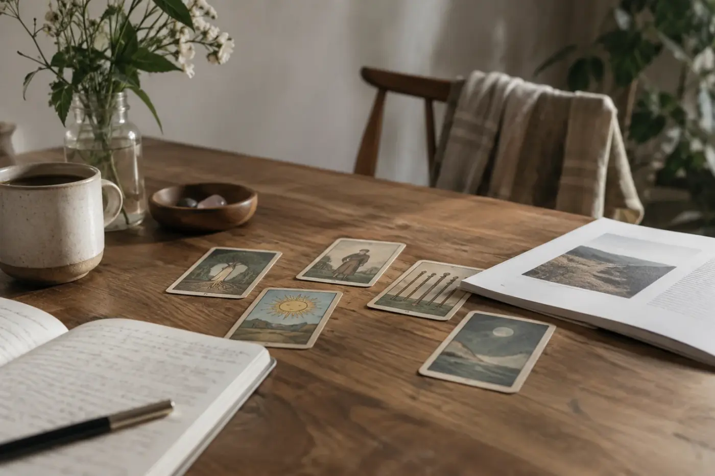 Cartas, libreta y teléfono en una mesa preparada para una consulta individual