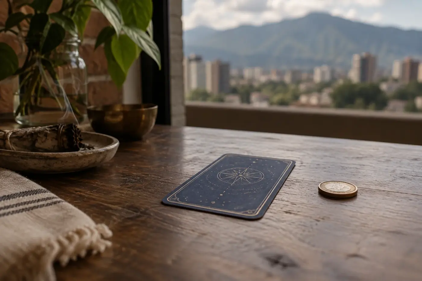 Dos cartas de tarot separadas sobre una mesa como representación de una pregunta de sí o no